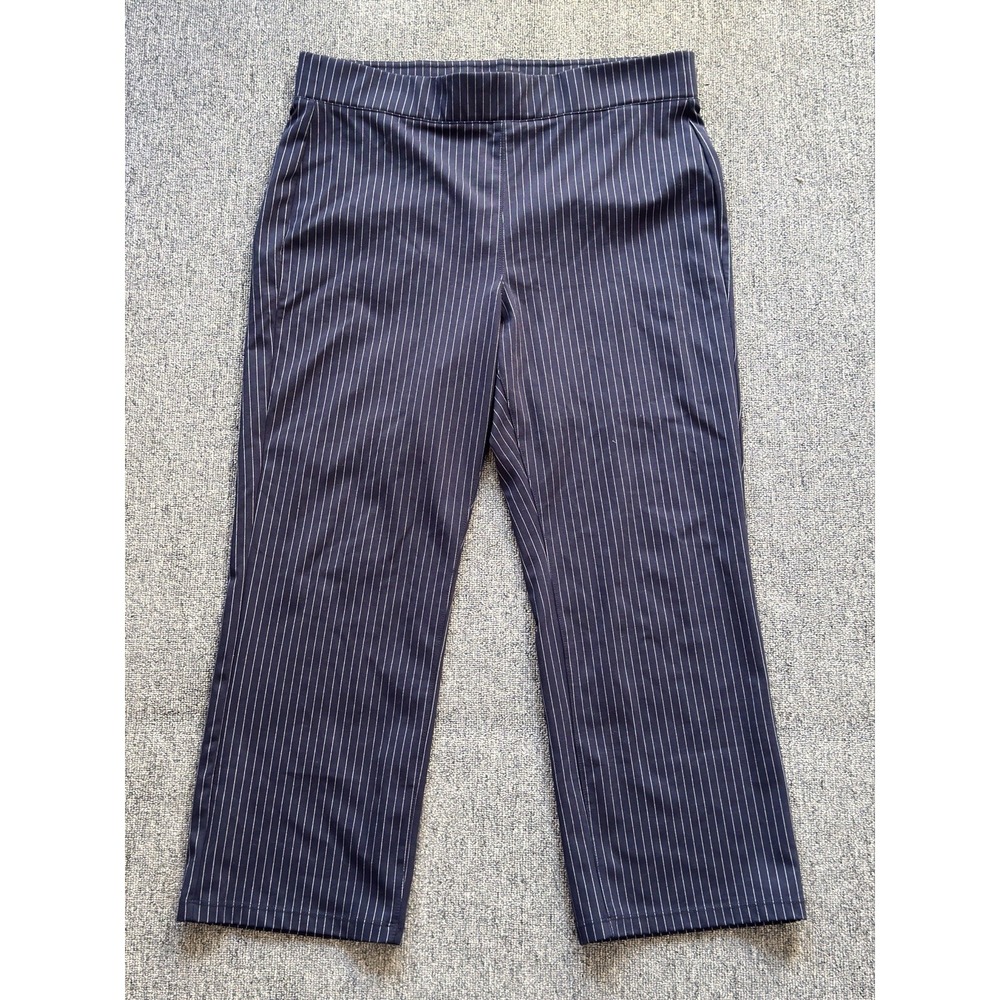 Liverpool Navy‎ White Pinstripe Pull On Pants Women's Size 12/31 Wide Leg Career